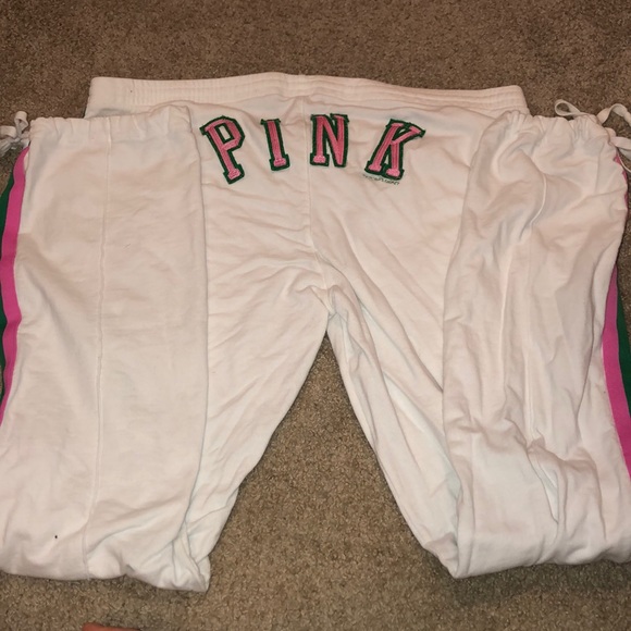PINK Victoria's Secret White Joggers with Pink and Green Accents - Picture 4 of 6